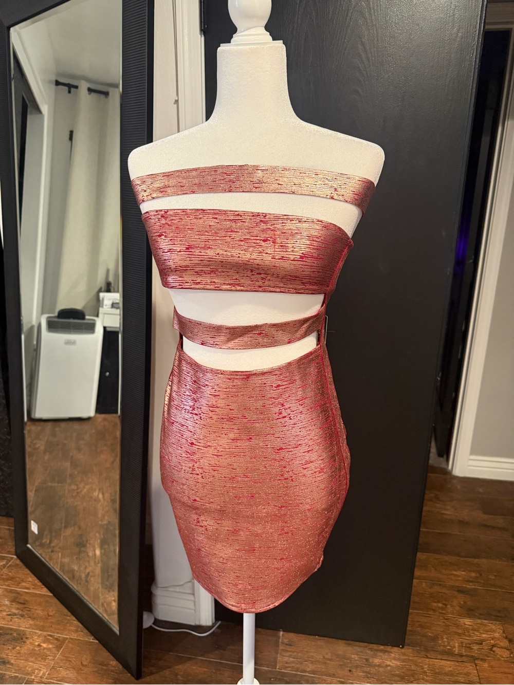 Fashion Nova Metallic Rose Gold Cutout Mini Dress